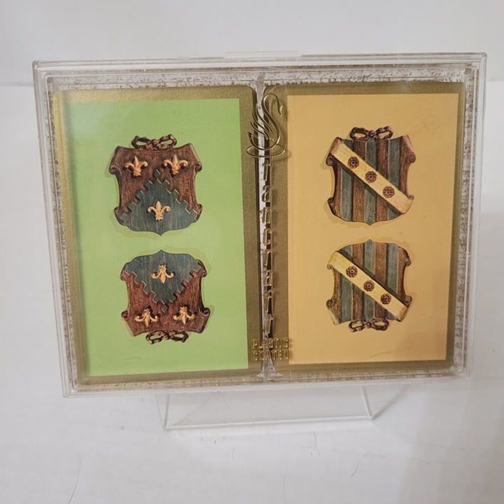 Vintage Stancraft Double Deck Playing Cards Heraldic Shields Green Gold